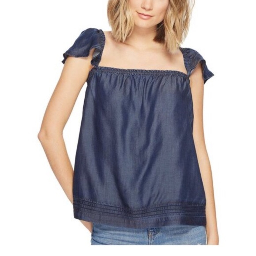 PAIGE Beatrice Chambray Off the Shoulder Top sz S